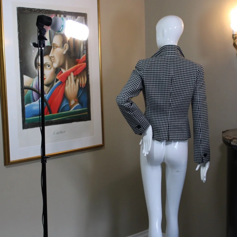Armani Collezioni Black White Grid Tailored Blazer Made in Italy